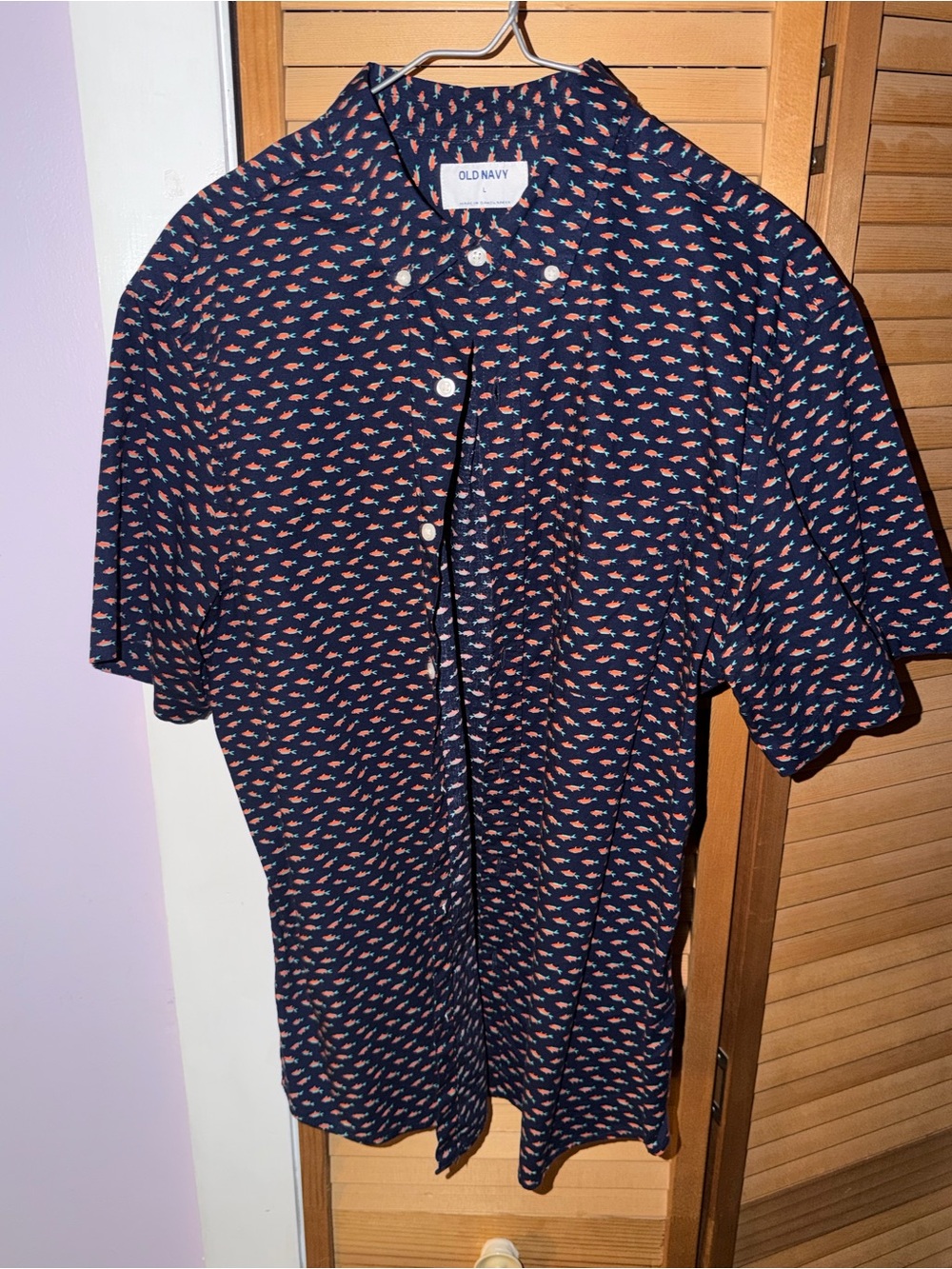Old Navy Navy Button-Down Shirt with Fish